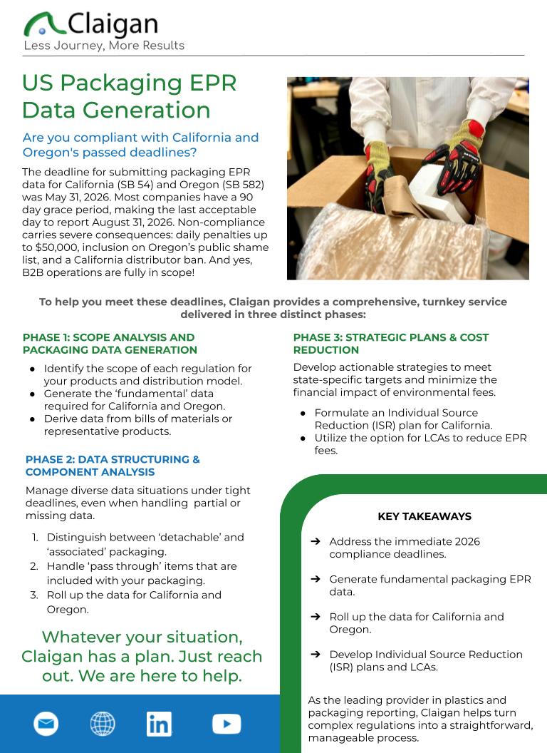 Claigan's brochure on EPR packaging data generation