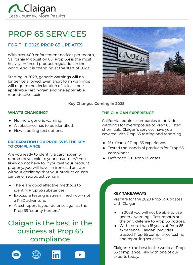 Claigan's Brochure on California Proposition 65