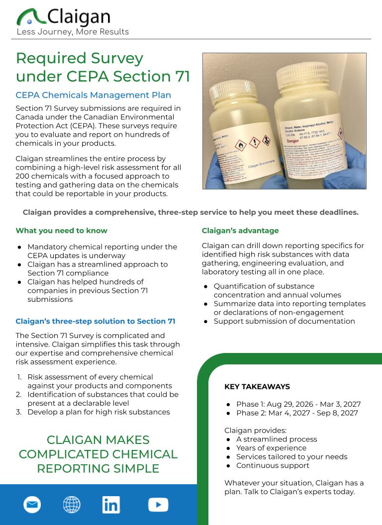 Claigan's brochure on new CEPA Section 71 surveys