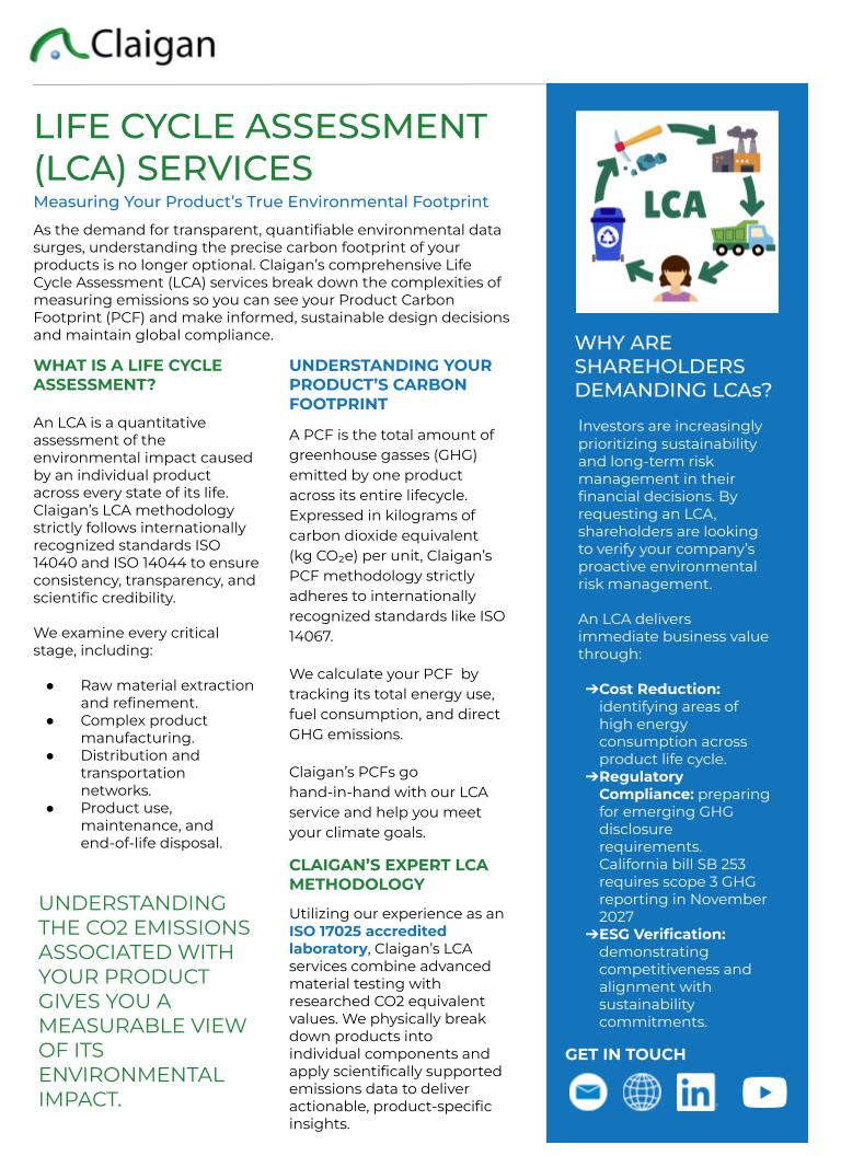 Claigan's Life Cycle Assessment brochure